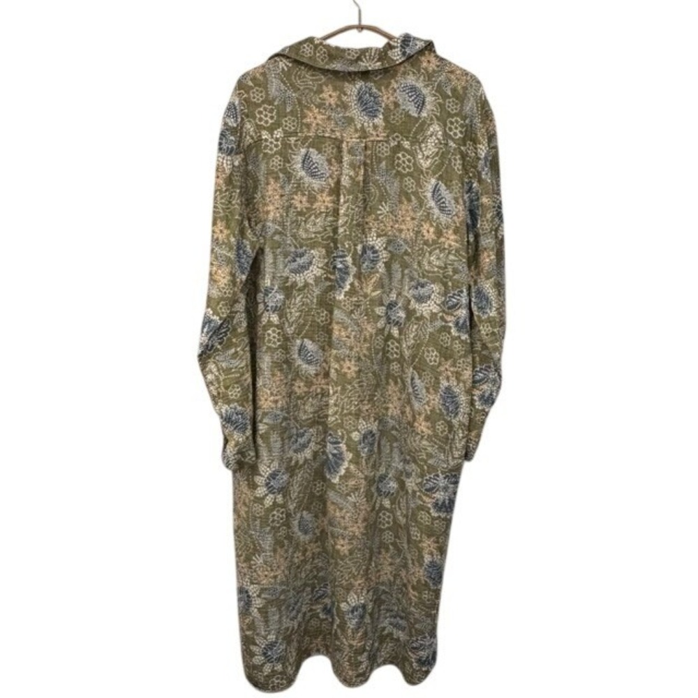 RipSkirt Hawaii Cotton Gauze Floral Batik Midi Shirt Dress Olive Green Large - Picture 6 of 9